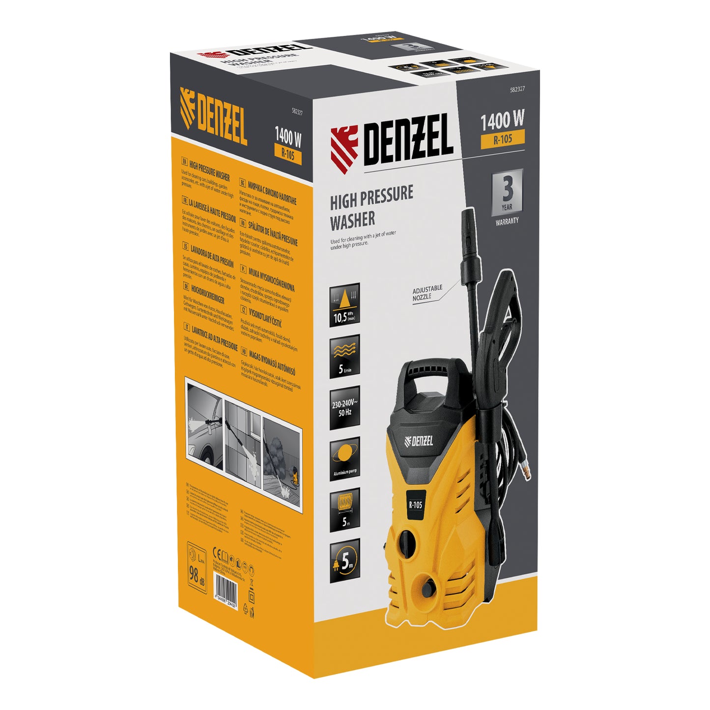 Aparat de spalat cu presiune mare Denzel R-105, 1400 W, 10,5 MPa, 5 l/min, portabil