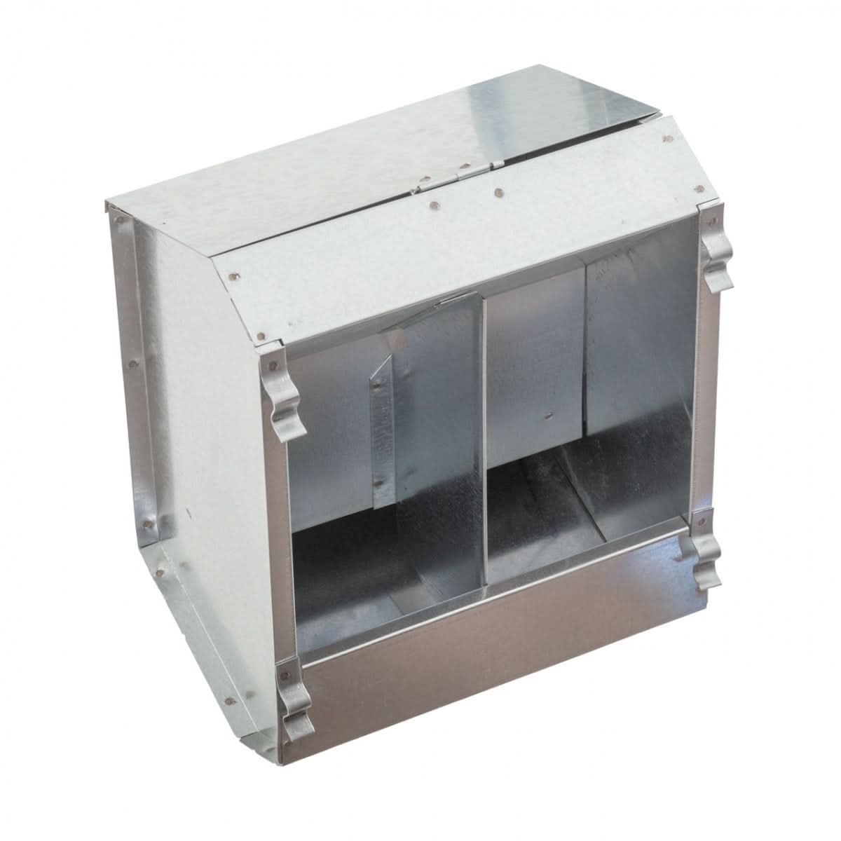 Hranitoare metalica pentru iepuri, 3 litri, cu 2 compartimente – tabla zincata, exterior cusca