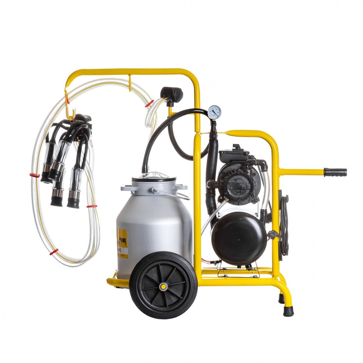 Aparat de muls vaci cu bidon aluminiu 30 litri, pulsator, pompa de vid 550 W, 1 grup muls