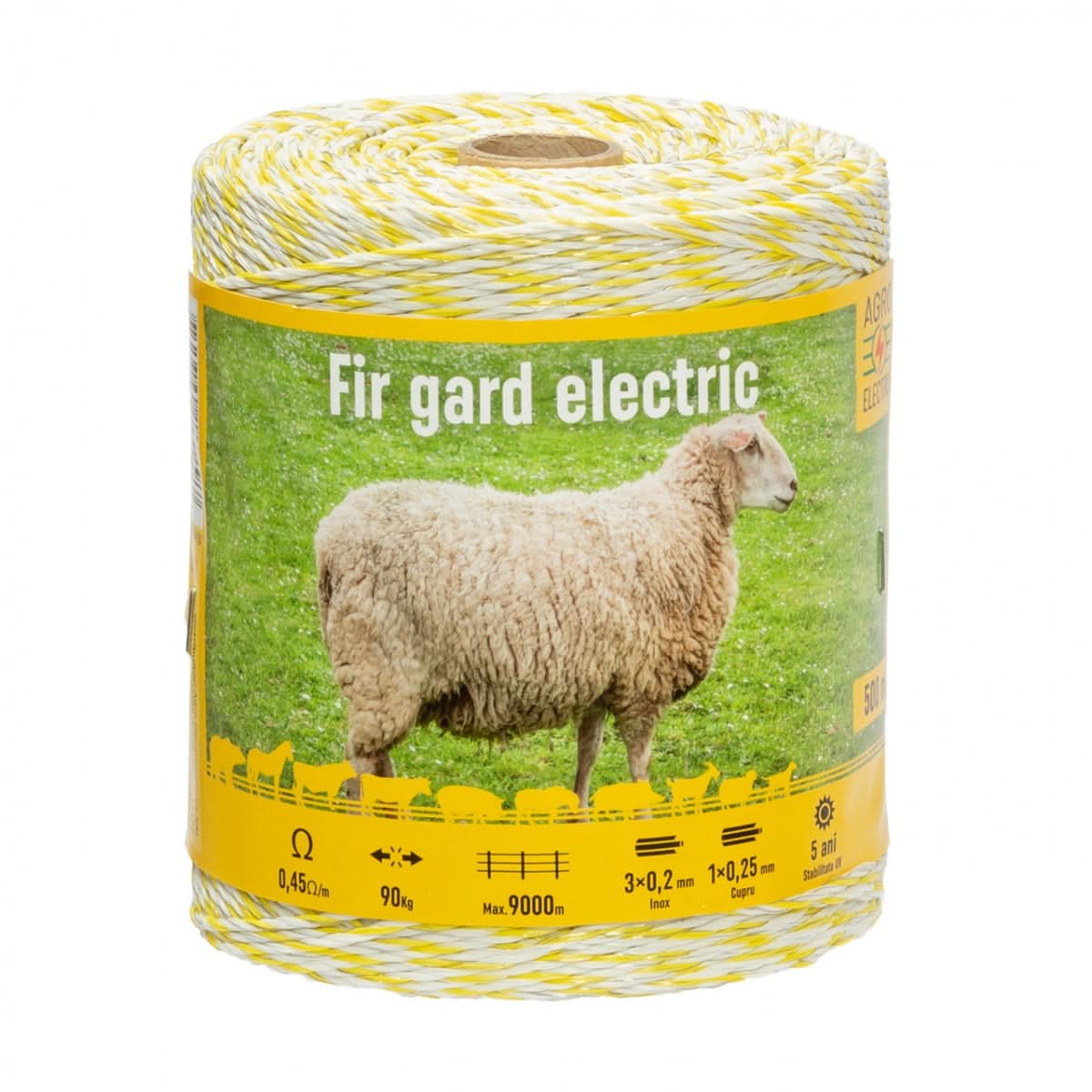 Fir gard electric 500 m, rezistenta la rupere 90 kg, rezistenta electrica 0,45 Ω/m