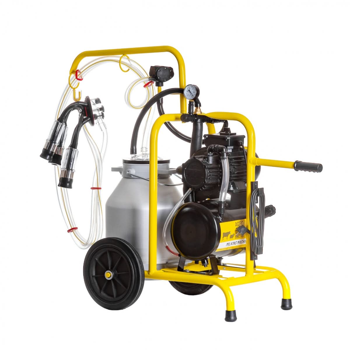 Aparat de muls vaci cu bidon aluminiu 30 litri, pulsator, pompa de vid 550 W, 1 grup muls