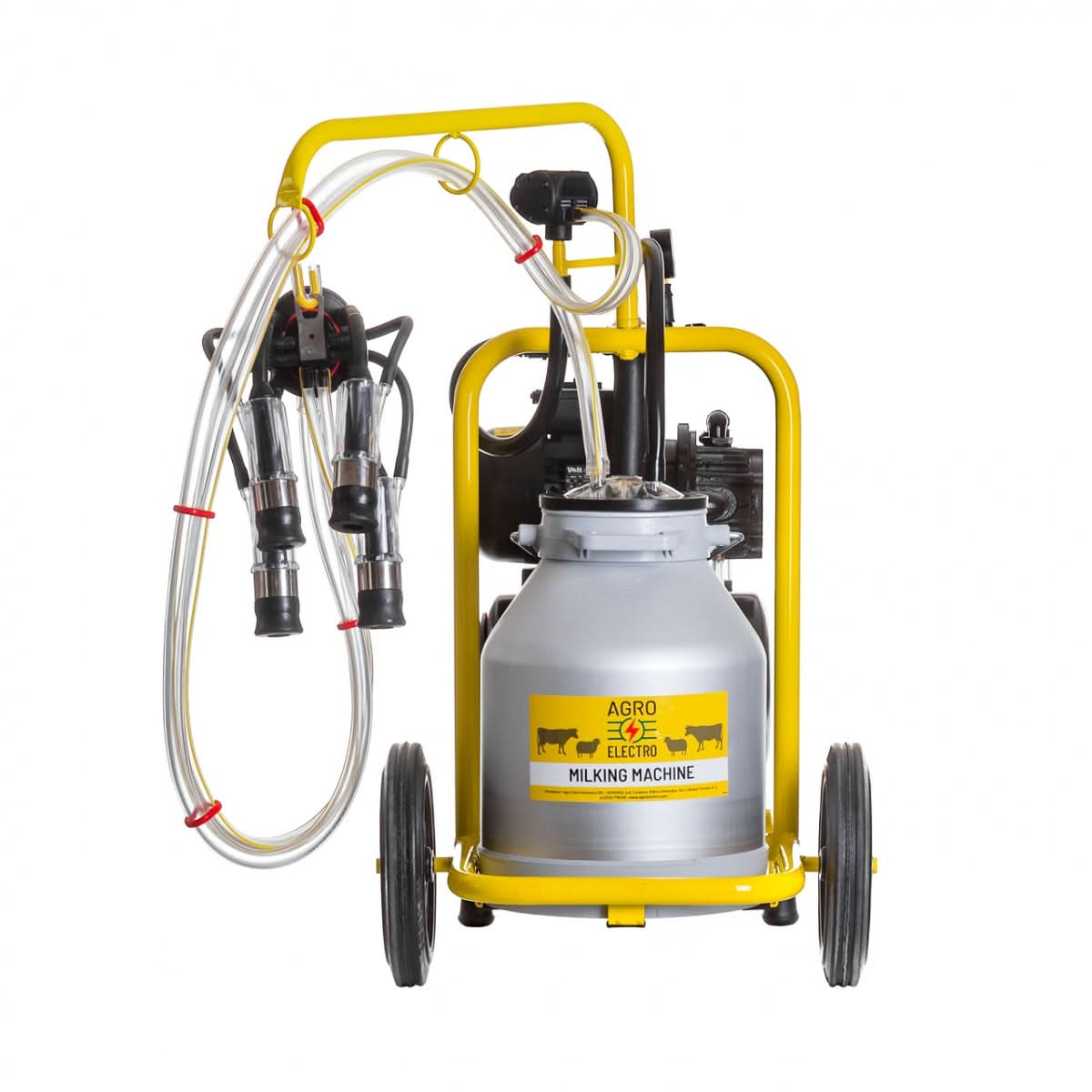 Aparat de muls vaci cu bidon aluminiu 30 litri, pulsator, pompa de vid 550 W, 1 grup muls