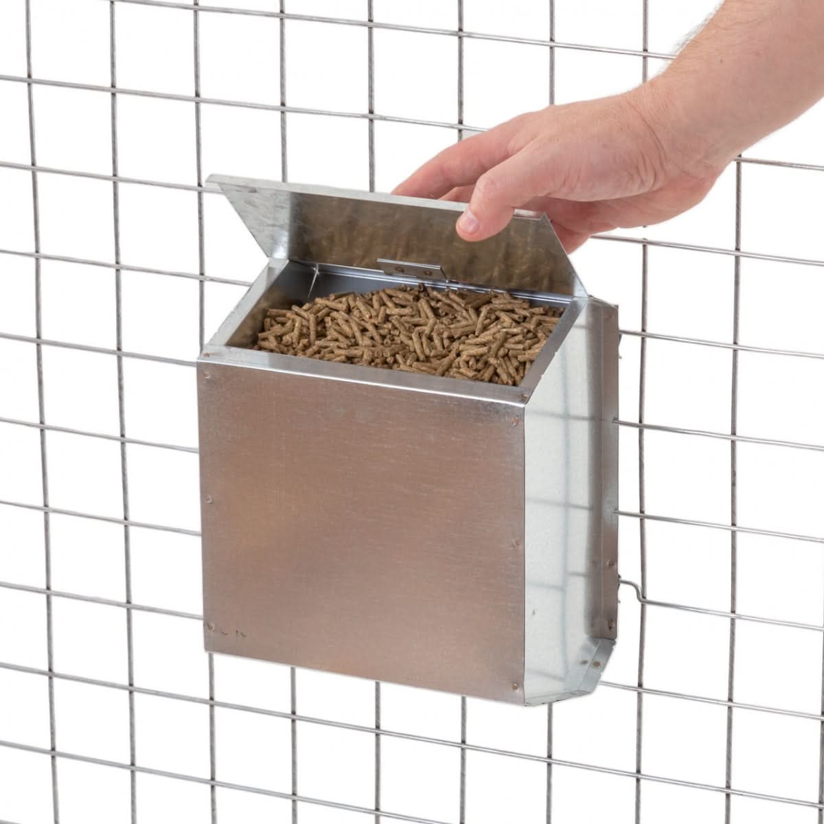 Hranitoare metalica pentru iepuri, 3 litri, cu 2 compartimente – tabla zincata, exterior cusca