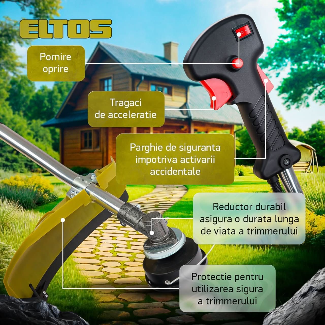 Motocoasa pe Benzina Eltos EL5500, 4.7 CP, 10.000 RPM, 52cc
