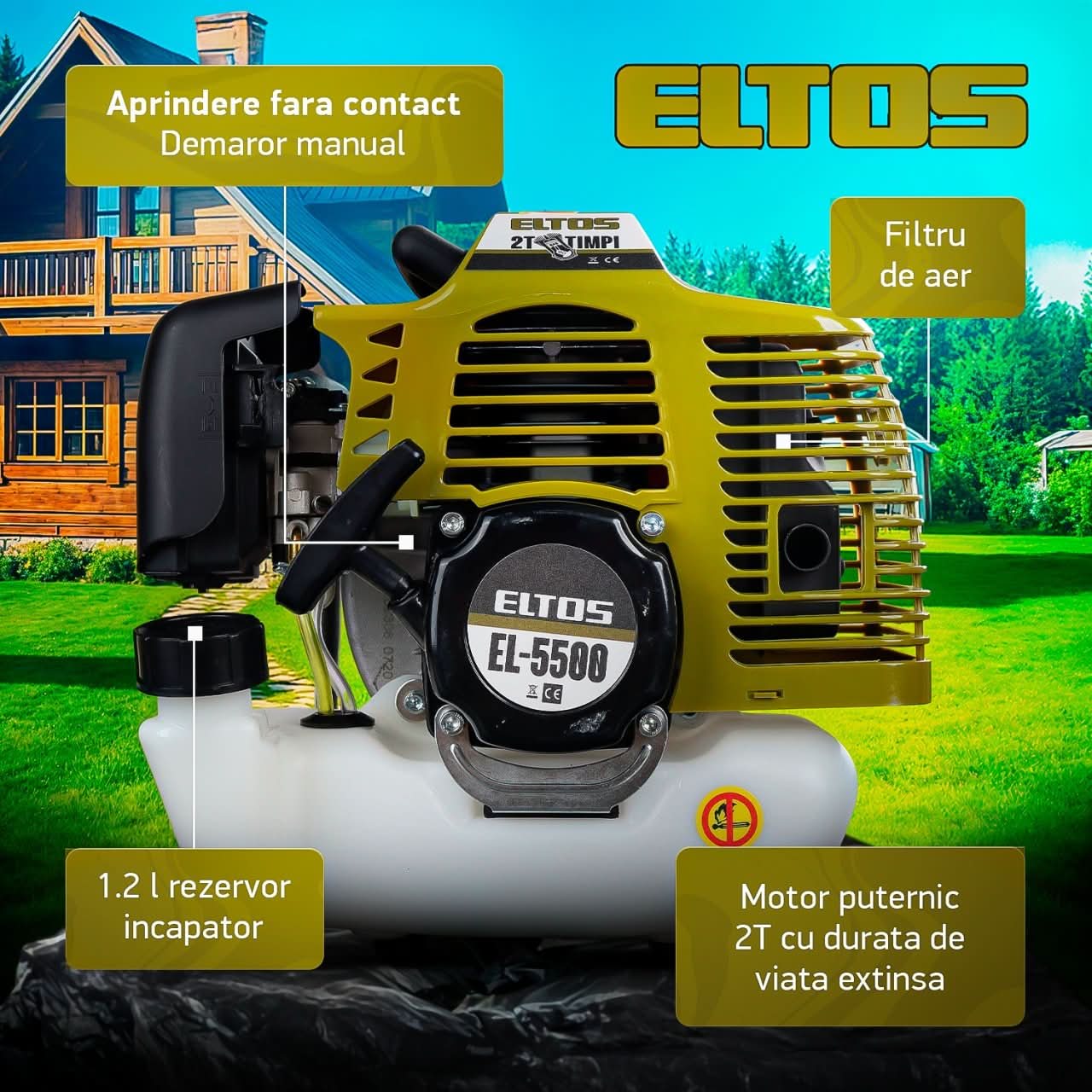 Motocoasa pe Benzina Eltos EL5500, 4.7 CP, 10.000 RPM, 52cc