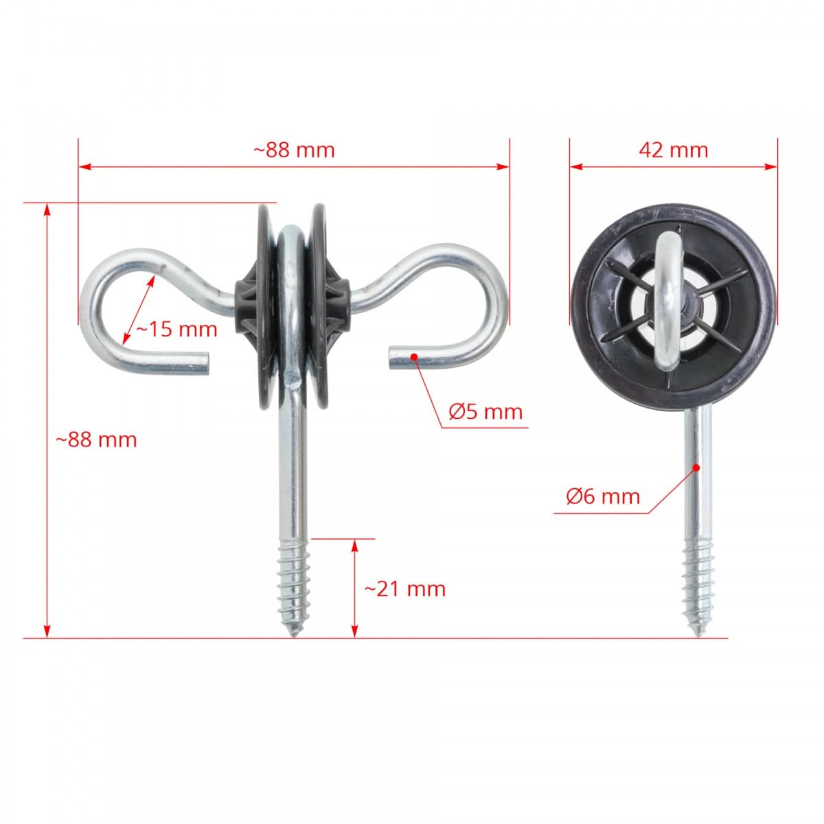 Izolator poarta gard electric cu holtsurub, otel galvanizat si plastic rezistent UV