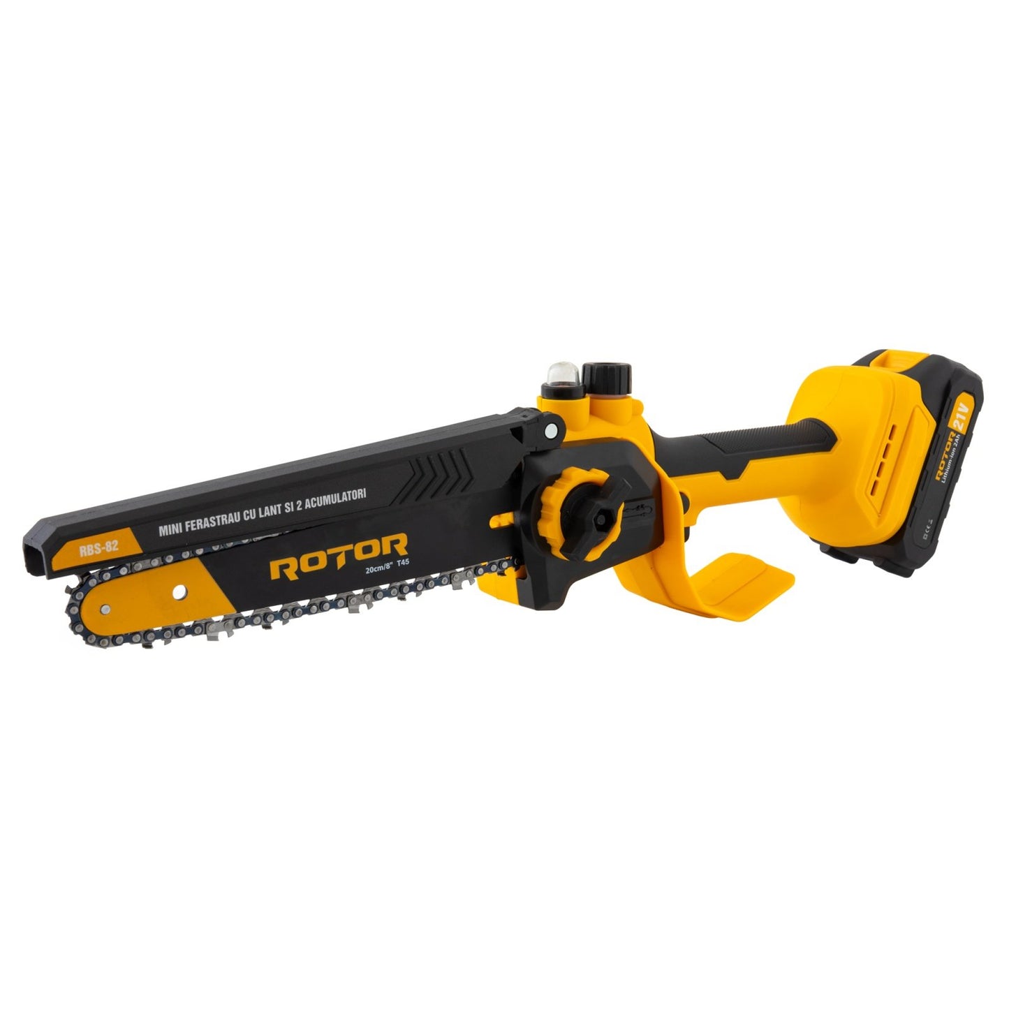 Mini drujba pe acumulator ROTOR RBS-82, 21V / 2Ah, Brushless, lama 20 cm, set complet cu 2 acumulatori si incarcator