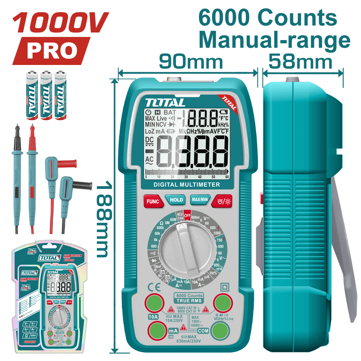 Multimetru digital Profesional TOTAL, True RMS 6000 counts