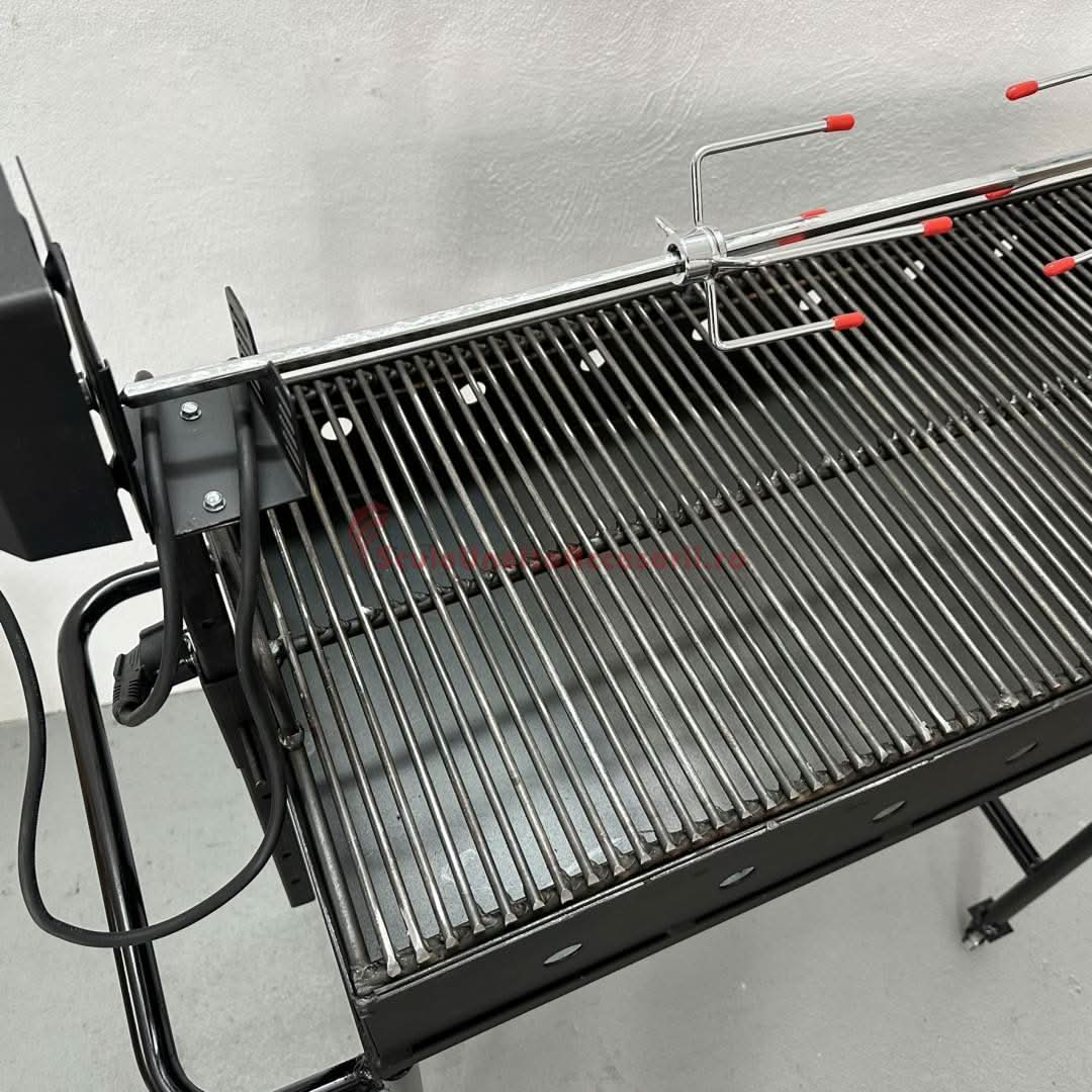 Gratar gradina Vivatechnix 80x40 cm cu rotisor electric, tabla 2 mm, rotile si picioare detasabile