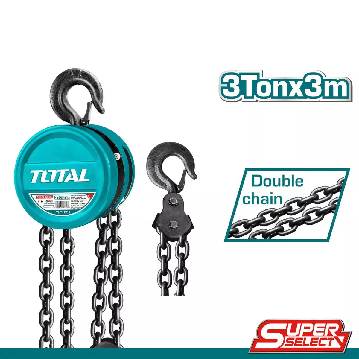 Macara cu lant PROFESIONAL TOTAL 3T, inaltime ridicare 3 m