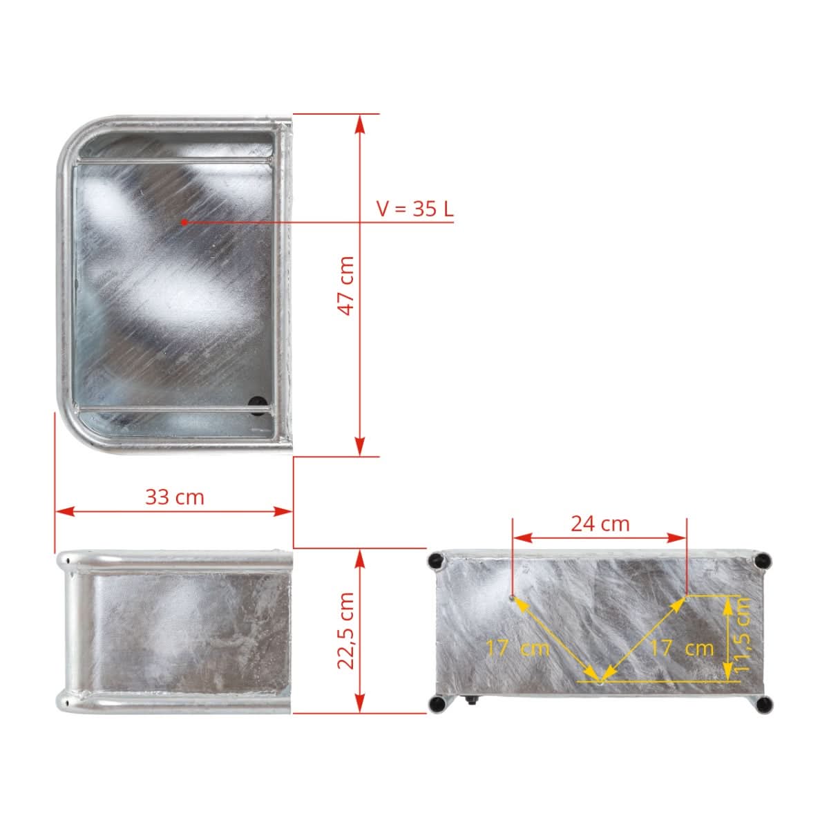 Hranitoare otel zincat 35 litri pentru bovine si cabaline montare perete