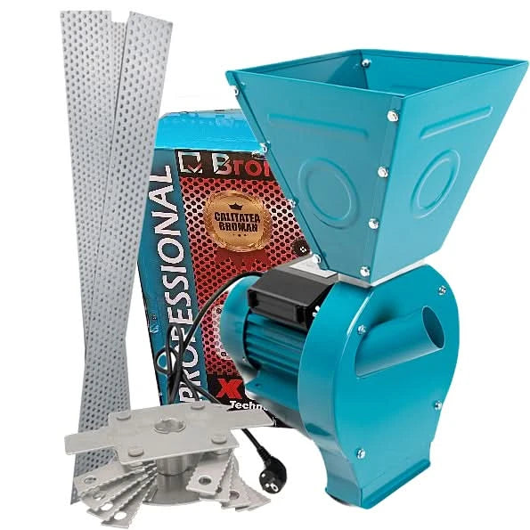 Moara electrica Broman 4.5 kW, 300 kg/ora, ciocanele + cutite stiuleti, 4 site incluse