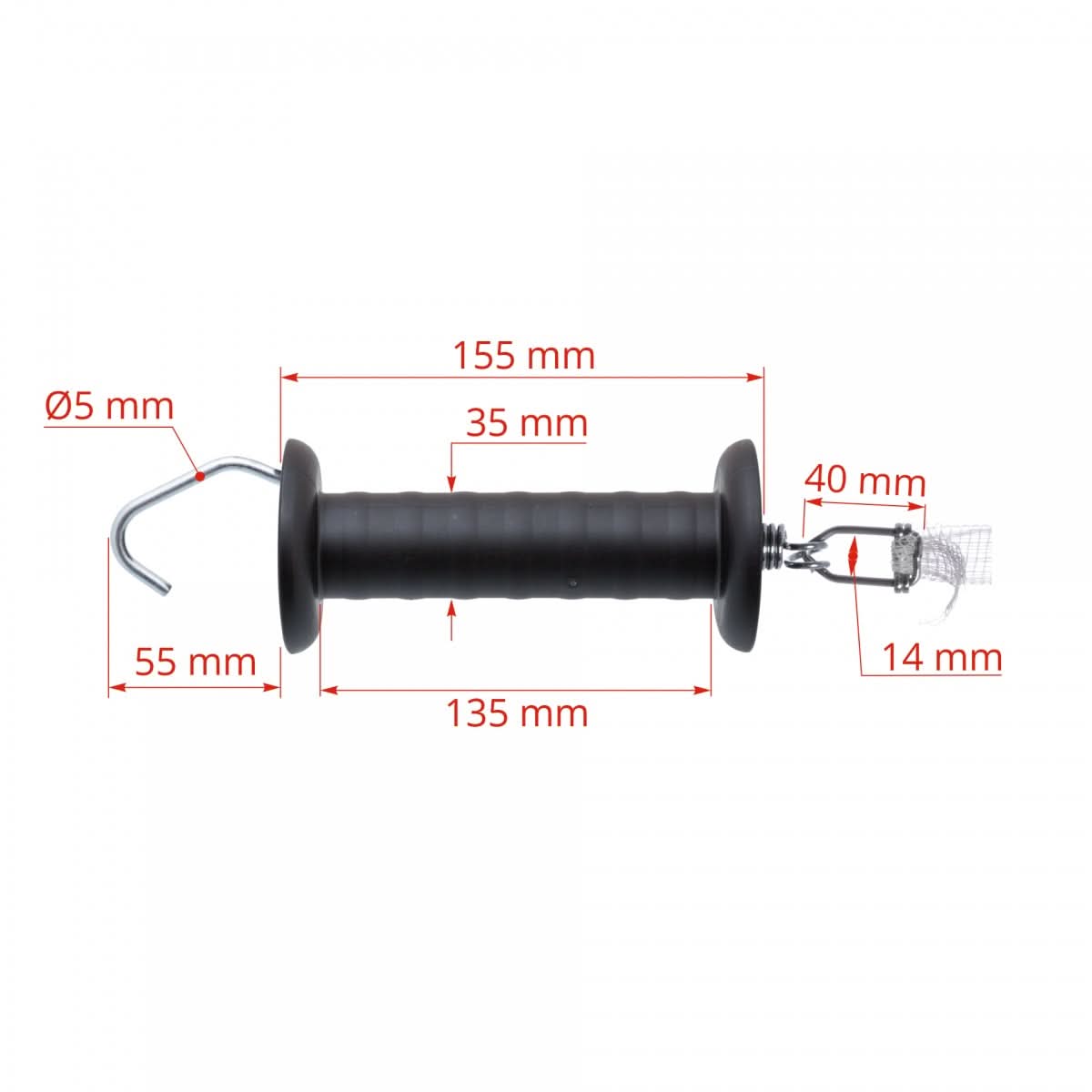 Maner pentru poarta gard electric, cu carlig si arc, potrivit pentru banda 10 mm