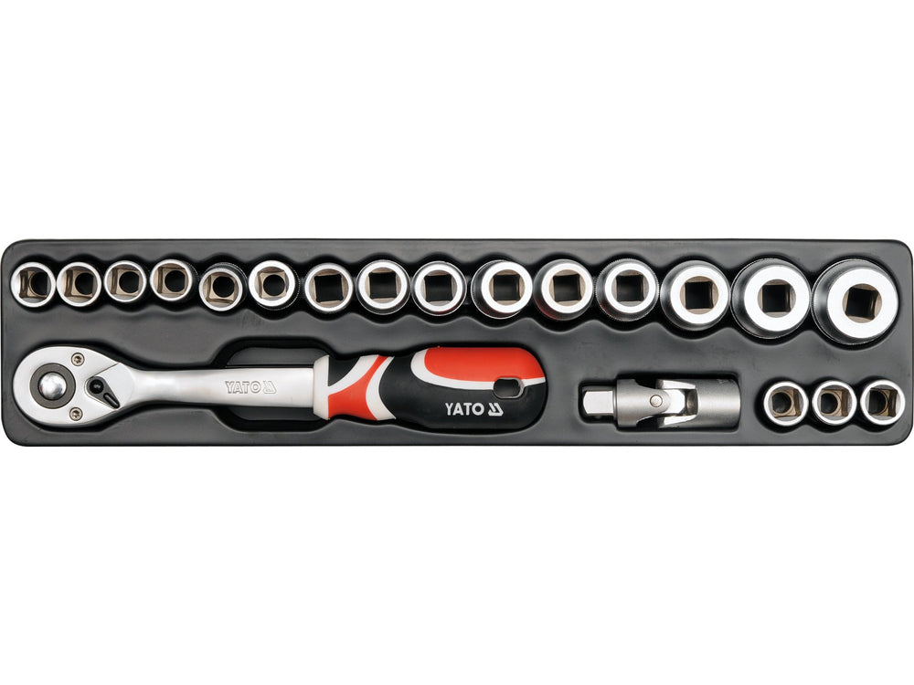 Cutie metalica cu scule Yato 63 piese, otel CrV 50BV30, sistem AS-Drive, clichet 72 dinti, chei combinate, tubulara 1/2", valiza profesionala