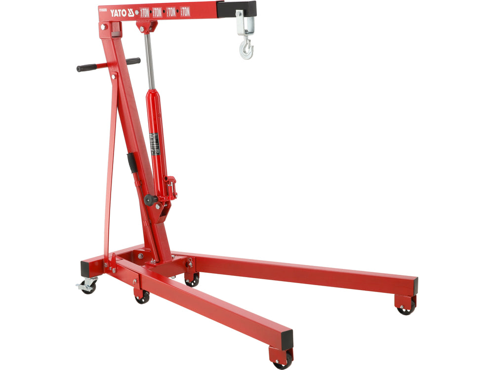 Macara atelier auto hidraulica Yato 1000kg, inaltime ridicare 210cm, pliere compacta, 6 roti metalice, maner manevrare usoara