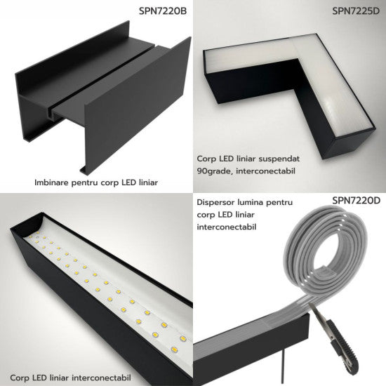 Corp LED liniar interconectabil, 20W, 5000K, 595 mm, negru