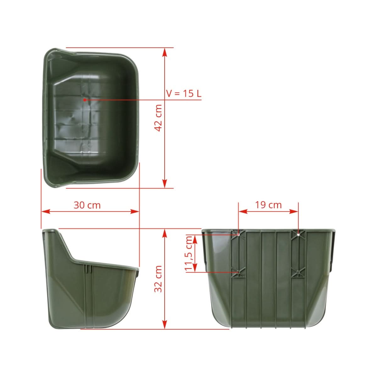 Hranitoare plastic vaci 15 litri fara margine protectie culoare verde