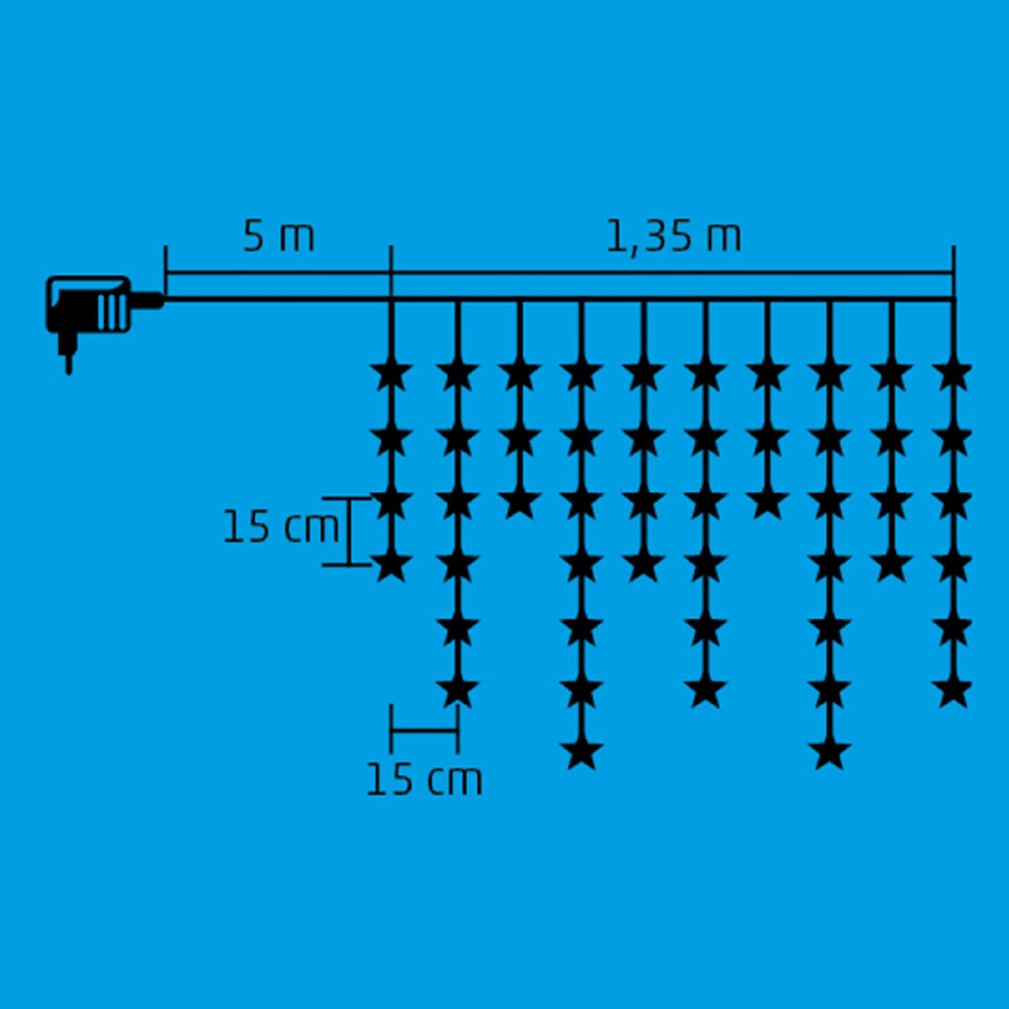 Perdea lumini LED interior, 50 LED alb rece, decor stele, efect sclipitor, cablu alb, adaptor 230V/24V