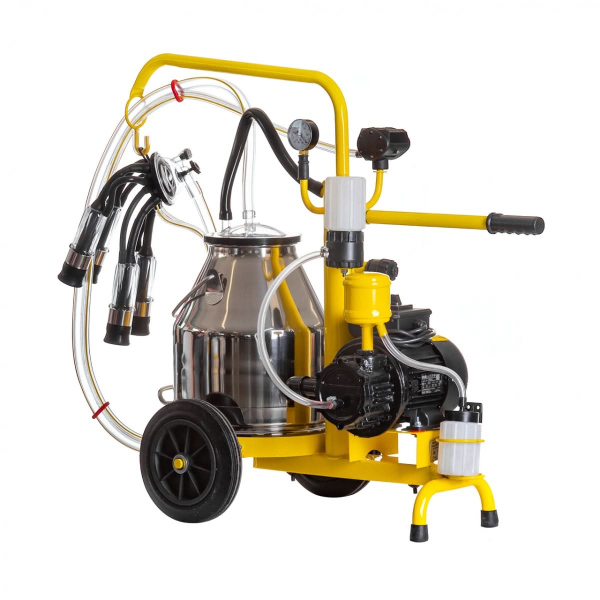 Aparat de muls vaci portabil cu bidon inox 25 litri, pulsator 60/40, pompă de vid 200 l/min