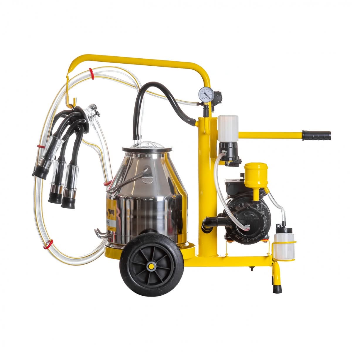 Aparat de muls vaci portabil cu bidon inox 25 litri, pulsator 60/40, pompă de vid 200 l/min