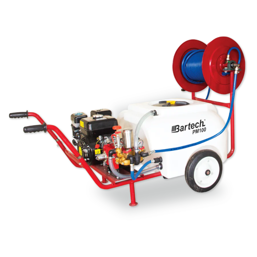 Atomizor 200L cu motor pe benzina 6.5 CP si furtun presiune 25m – stropire profesionala, presiune 75 bar