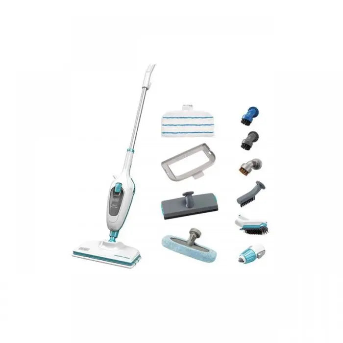 Mop cu aburi Black+Decker FSMH13E10, 1300W, 10-in-1, Curatare igienica, Rezervor 0.38L, Alb-Verde