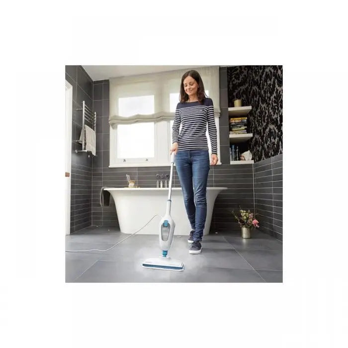 Mop cu aburi Black+Decker FSMH13E10, 1300W, 10-in-1, Curatare igienica, Rezervor 0.38L, Alb-Verde