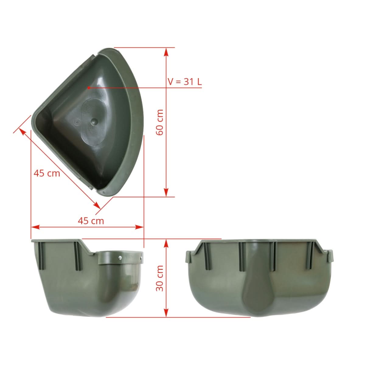 Hranitoare plastic colt 31 litri cu margine protectie verde