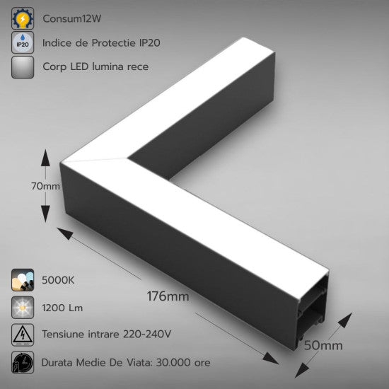 Corp LED liniar suspendat 90°, 12W, 5000K, 176 mm