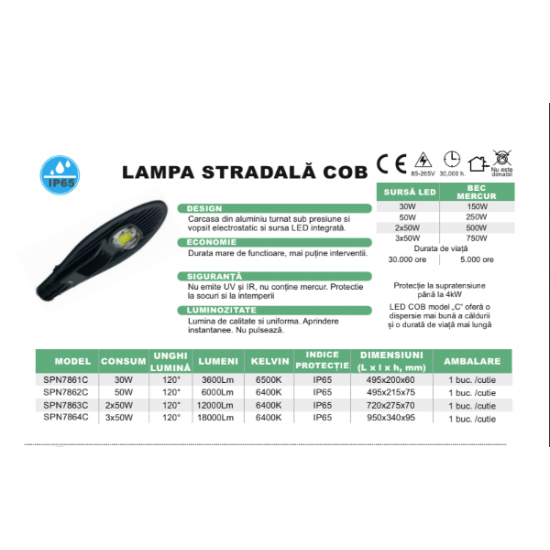 Corp LED Stradal COB 150W, 13500lm, 6500K
