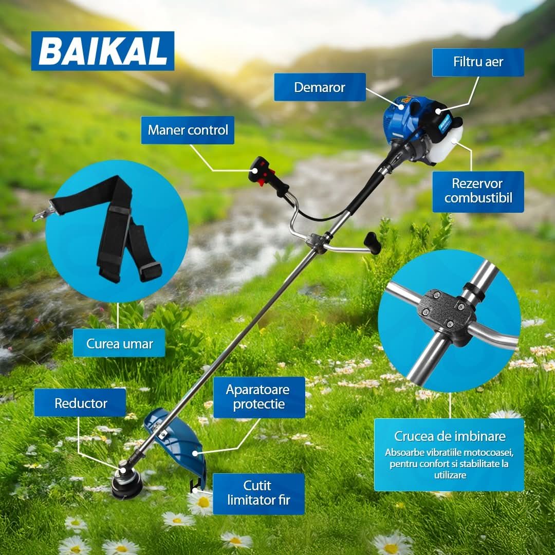 Motocoasa benzina BAIKAL BK5500, 52cc, 4.7CP, 10000 rpm, disc 3T si cap mosor