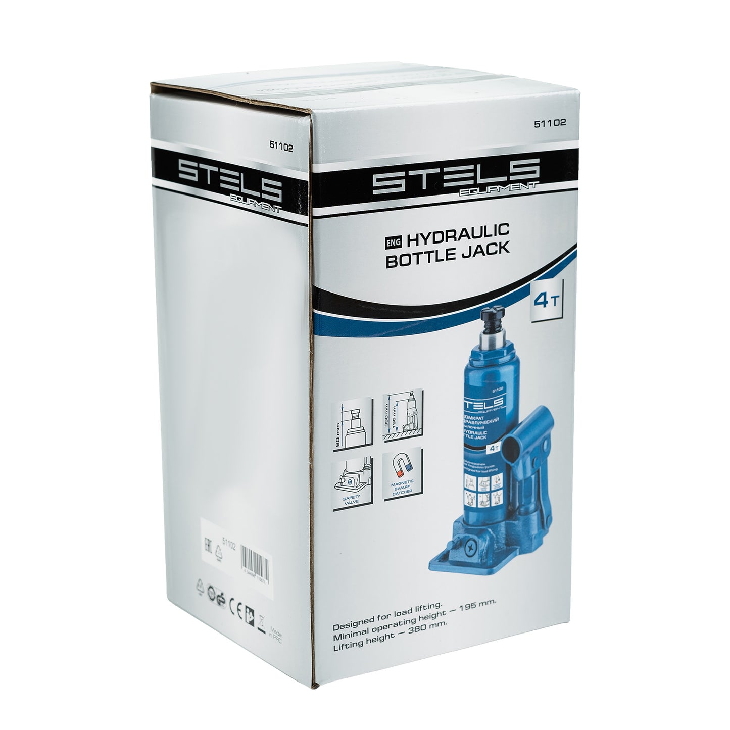 Cric hidraulic tip butelie Stels 4T, inaltime ridicare 194–372 mm