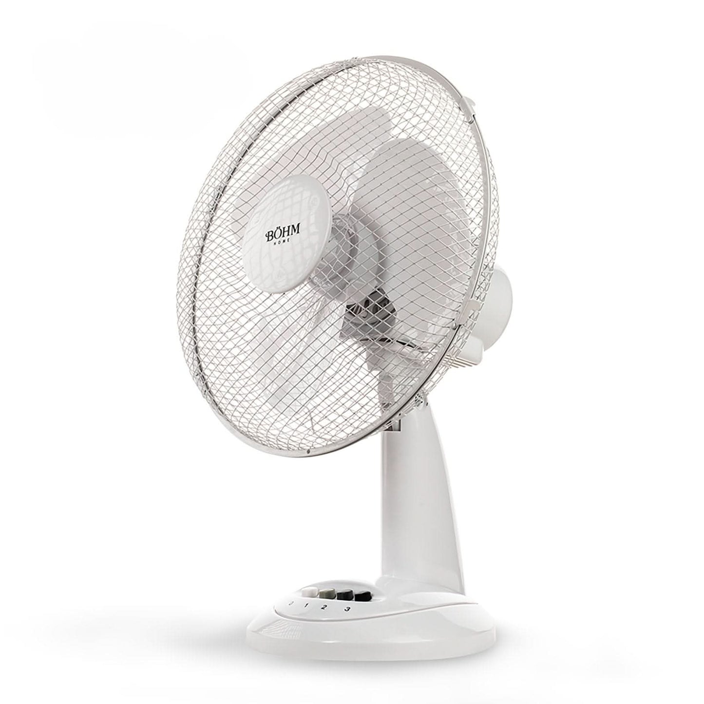 Ventilator de birou BOHM BLTF-1203, 40W, 12 inch, 3 viteze, protectie supraincalzire, alb