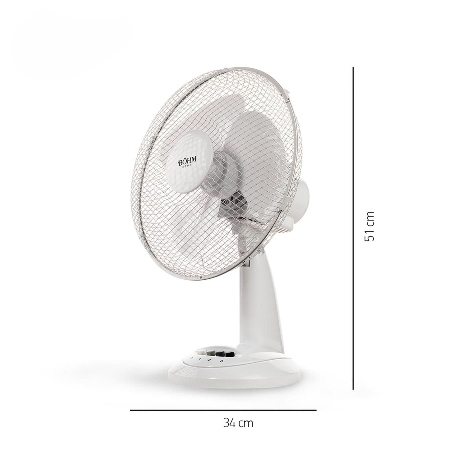 Ventilator de birou BOHM BLTF-1203, 40W, 12 inch, 3 viteze, protectie supraincalzire, alb