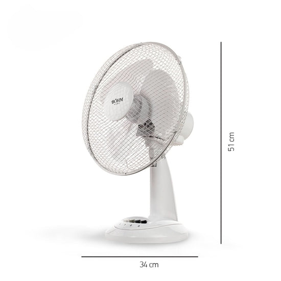 Ventilator de birou BOHM BLTF-1203, 40W, 12 inch, 3 viteze, protectie supraincalzire, alb