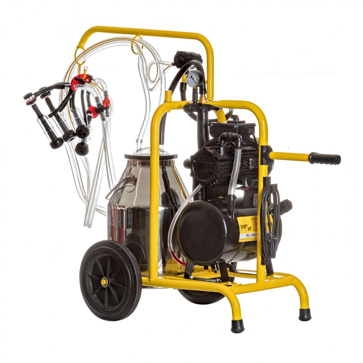 Aparat de muls capre, cu 2 posturi și bidon inox de 30 litri