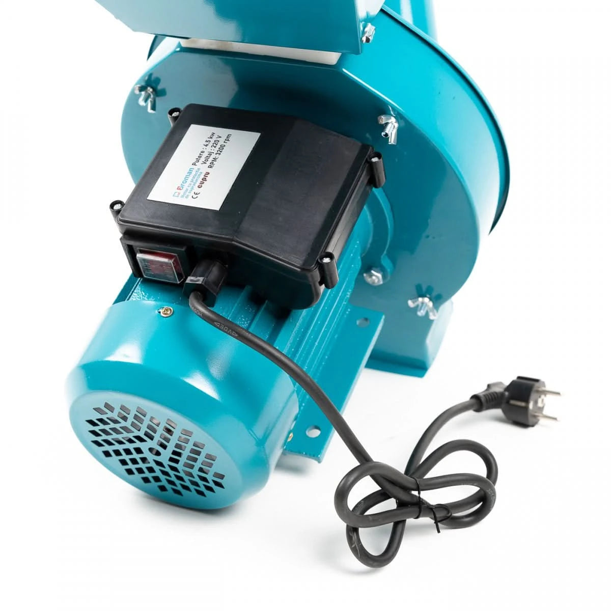 Moara electrica Broman 4.5 kW, 300 kg/ora, ciocanele + cutite stiuleti, 4 site incluse