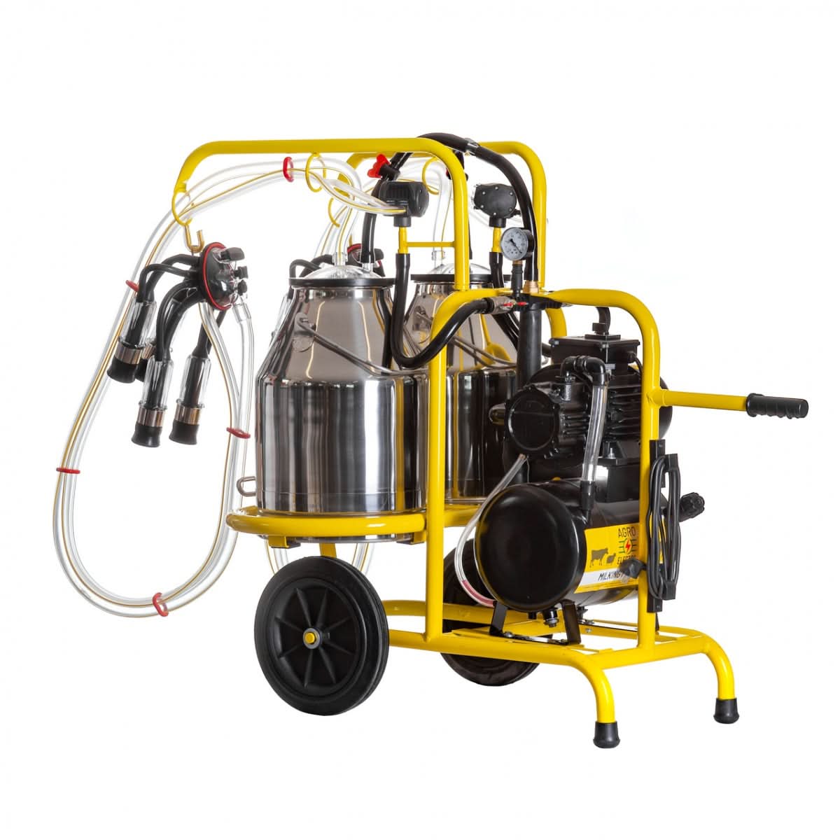 Aparat de muls vaci, cu 2 posturi și 2 bidoane inox de 30 litri