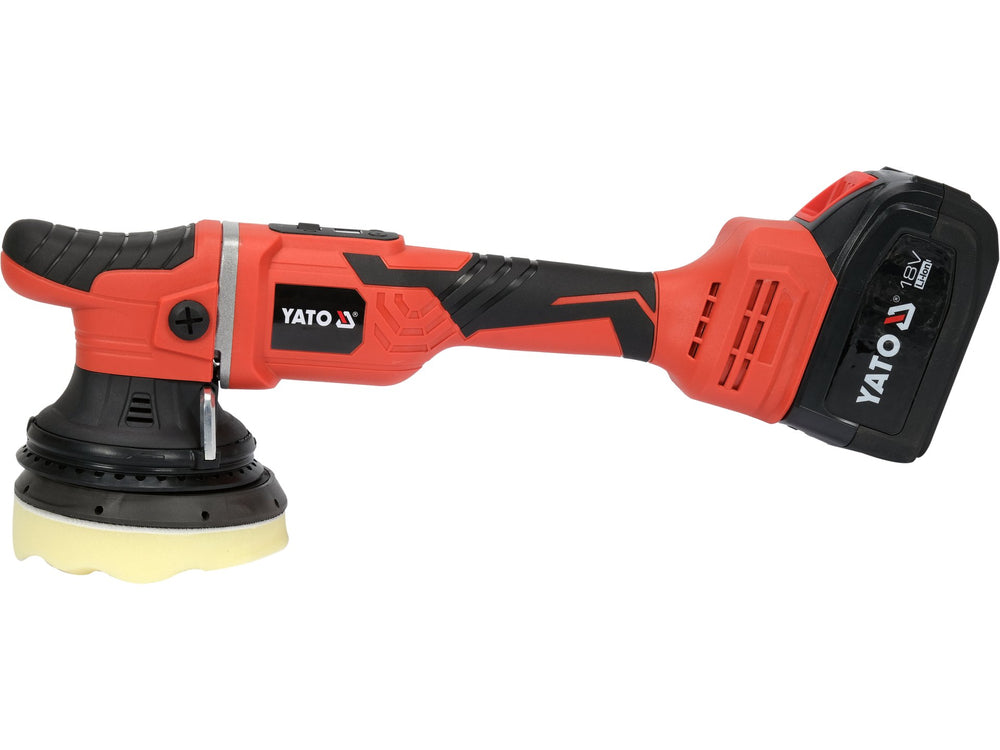 Masina de polisat orbitala Yato 18V, 125mm, motor brushless, 1x4Ah, 3 bureti inclusi, reglare viteza