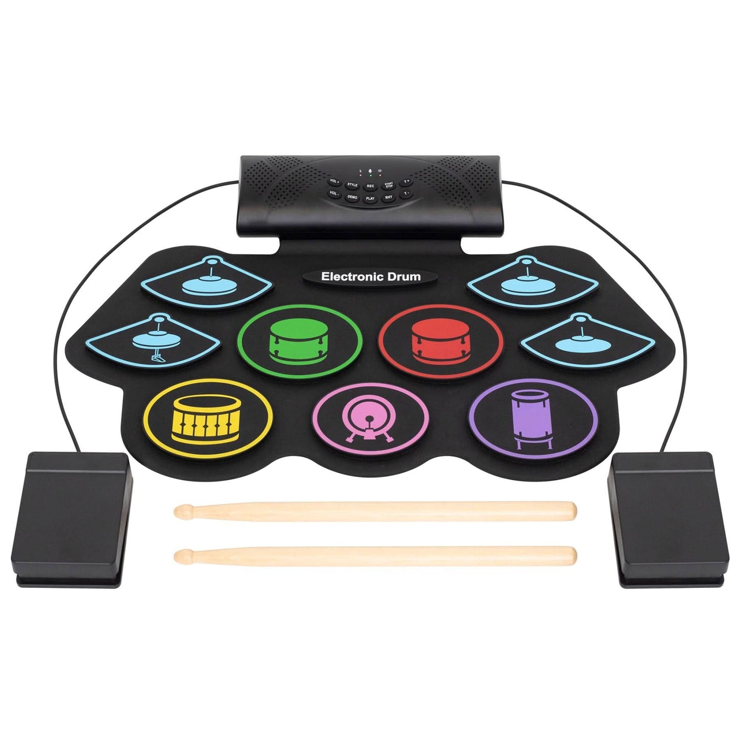 Set tobe electronice HRD1, 7 ritmuri, conexiune BT wireless, pedale si bete incluse, acumulator Li-ion