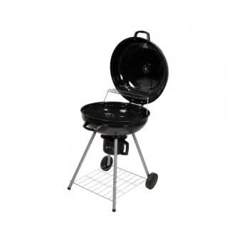 Gratar rotund pe carbune cu capac, 57 cm, termometru, otel vopsit, raft inferior, roti, grosime 3 mm