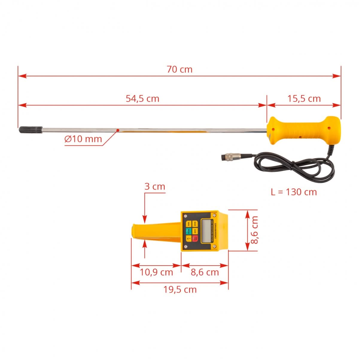 Dispozitiv digital pentru masurarea umiditatii si temperaturii in fan, paie si tutun presat