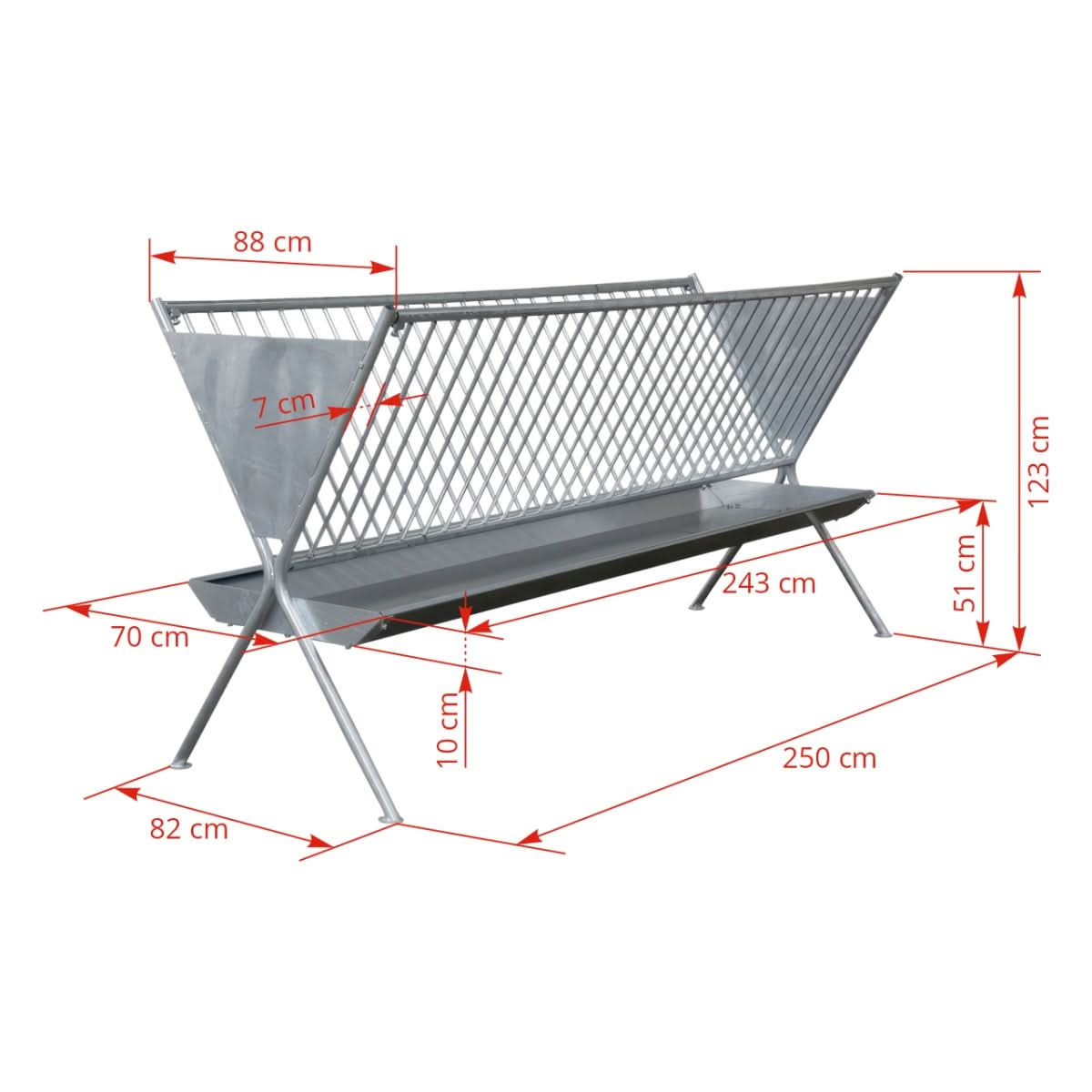 Iesle de hranire fara acoperis pentru oi si capre (250 × 88 × 123 cm)