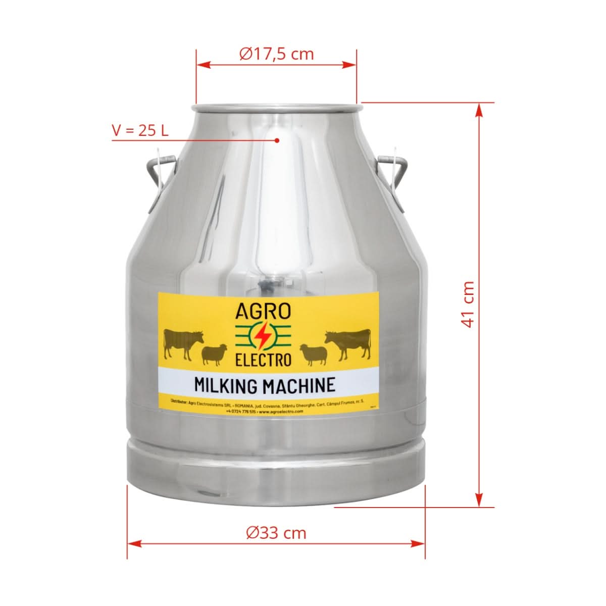 Bidon din inox pentru aparate de muls, 25 litri