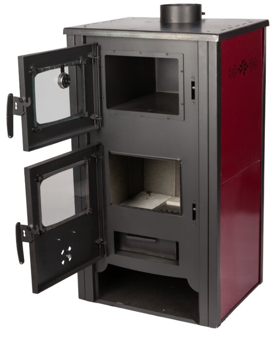 Semineu pe lemne cu cuptor, perete dublu si termometru Evotools Plus 12.2 kW, randament 84.17%, certificat EcoDesign, incalzire pana la 85 m²