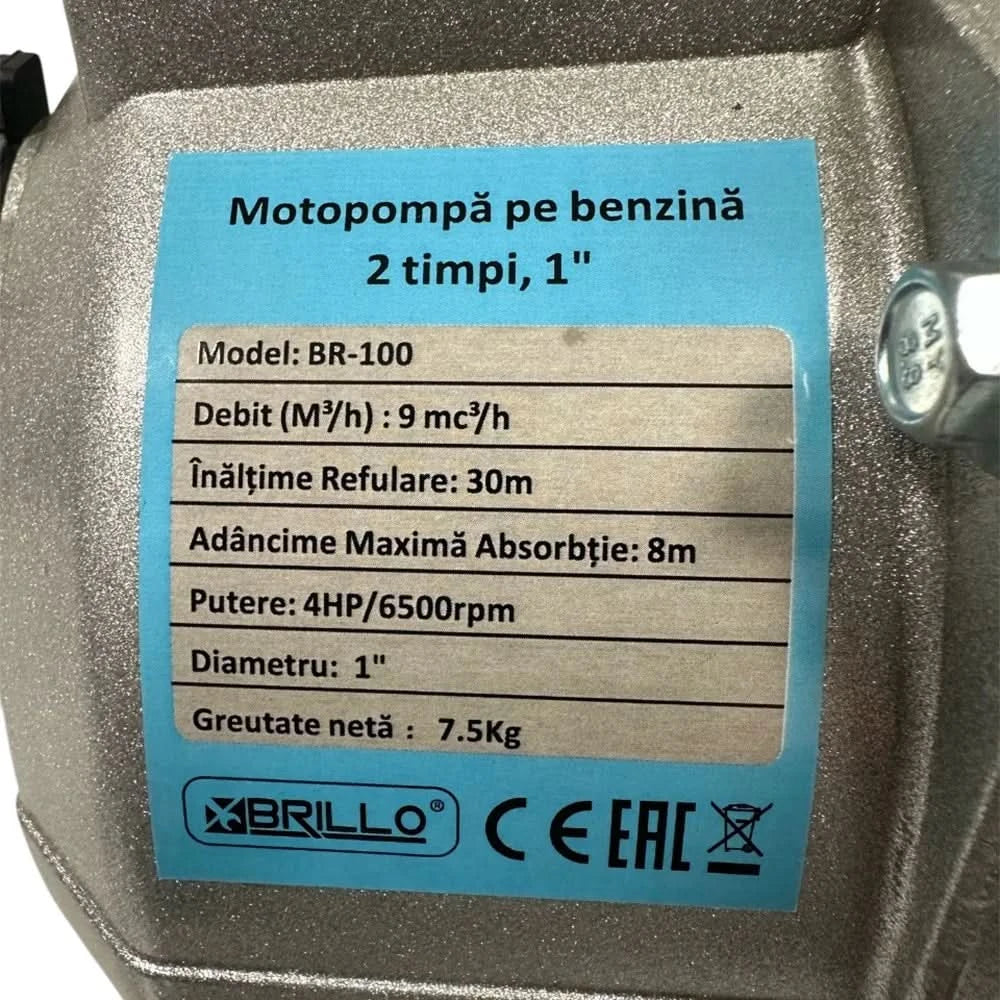 Motopompa Brillo 4CP benzina 2T racord 1 inch debit 9000l/h pornire manuala