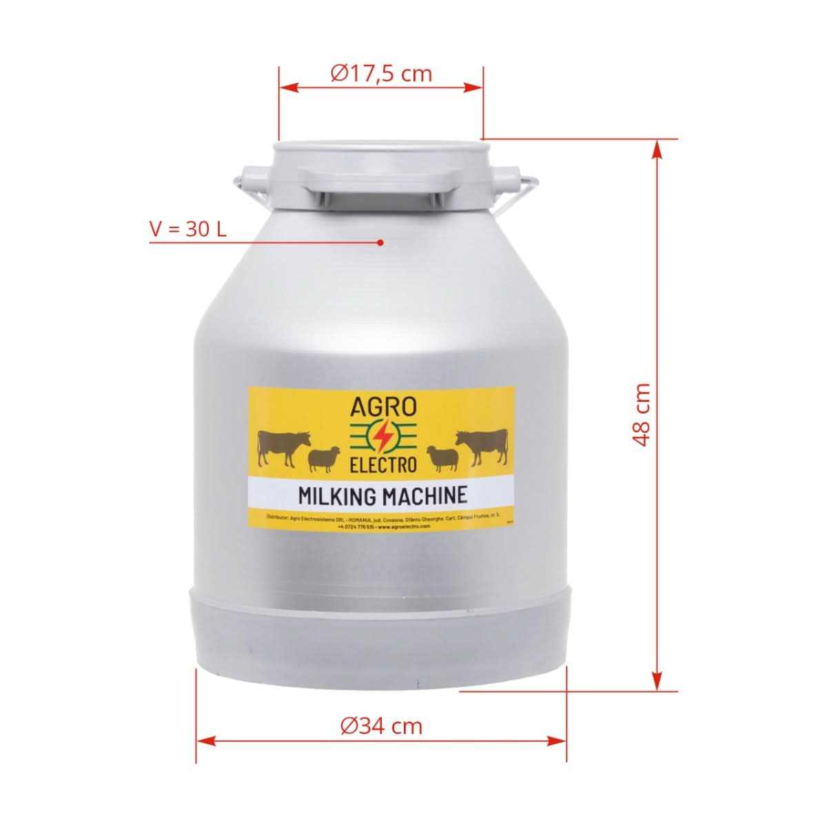 Bidon aluminiu 30 litri pentru aparate de muls - mâner galvanizat, fără capac