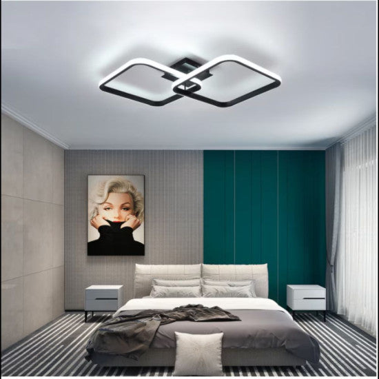 Lustra LED Patrata 50W, 2 Brate, 3 Culori, Telecomanda IR