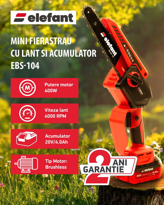 Fierastrau cu lant ELEFANT EBS-104, 20V 4Ah, brushless