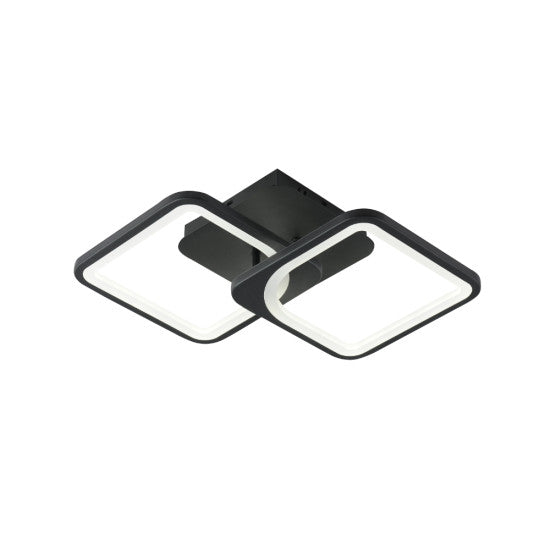 Lustra LED Patrata 50W, 2 Brate, 3 Culori, Telecomanda IR